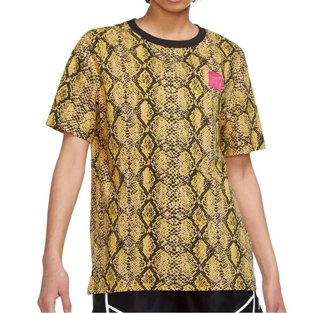 Nike Air Fly Women XL Yellow Black Snake Print Short Sleeve Loose Fit Tee